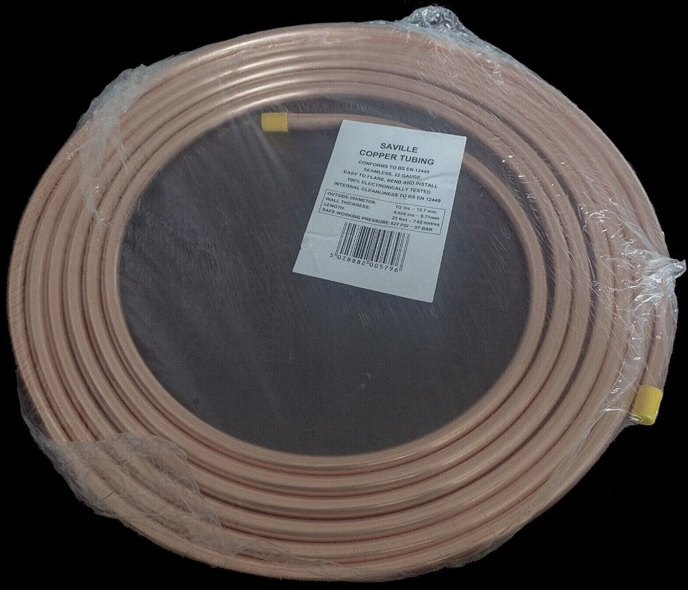 1/2" x 22g Copper Tubing Brake Pipe Hose Line 25'