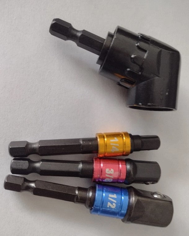 105 Deg Hex Shank Screwdriver Adaptor with Socket Adaptors 1/4" 3/8" 1/2"